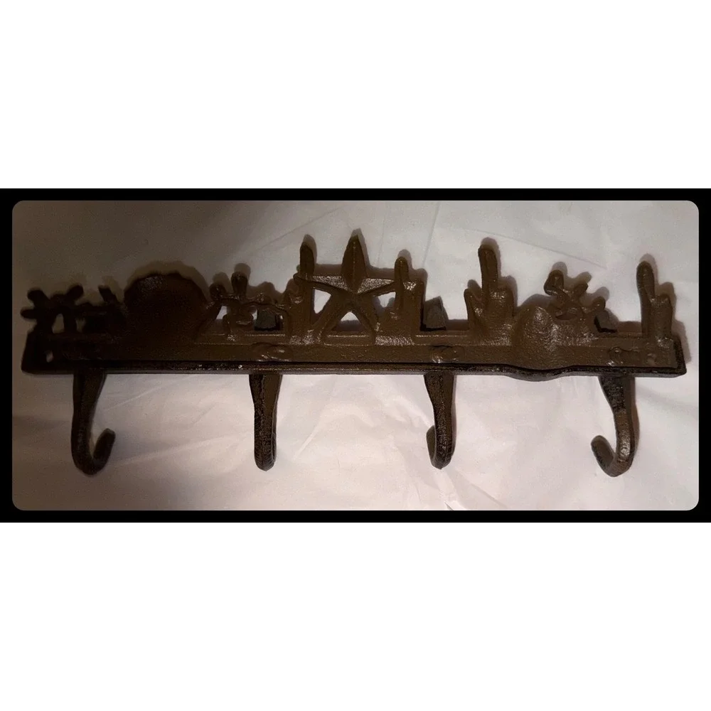 Cast Iron Sea Life Wall Hook Rack Brown Nautical Coastal Decor Heavy